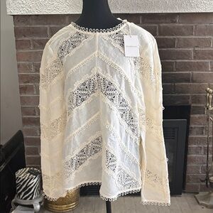 Zimmermann Cream Lace Panel Long Sleeve Blouse